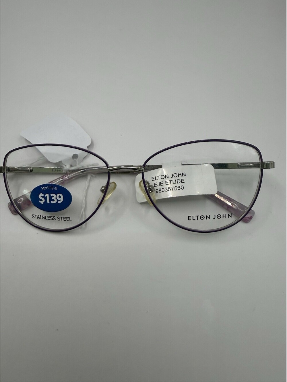 Elton John Women’s Eyeglasses EJE Etude Purple Silver Frames 54-16-135